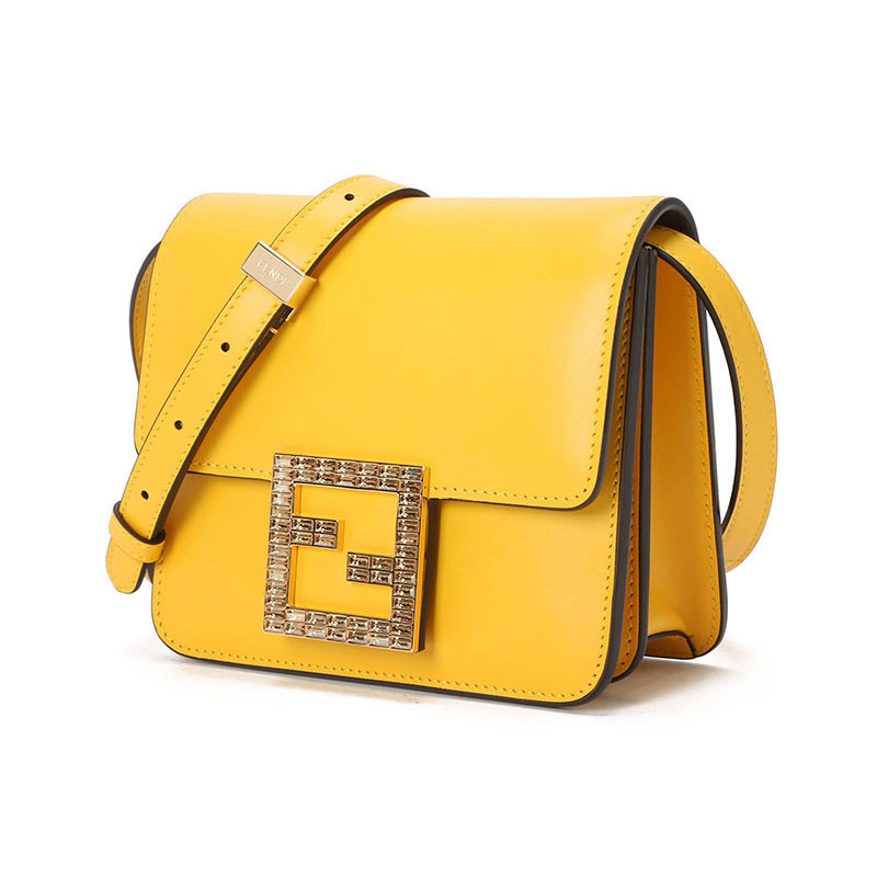 预订 FENDI 芬迪 FAB 口盖包 单肩包 斜挎包迷你 双F钻扣光面皮8BT325金扣