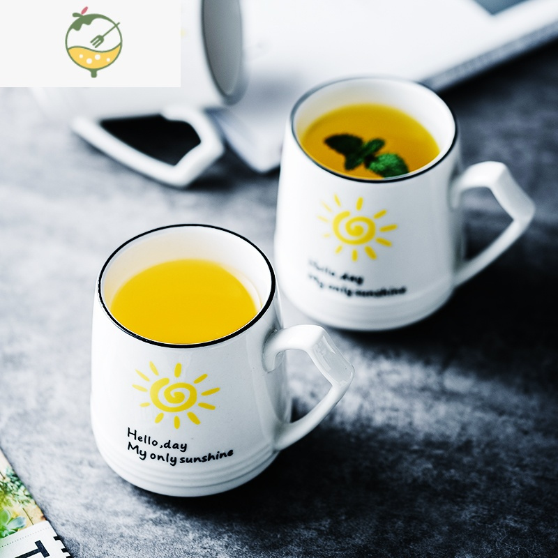 YICHENG陶瓷喝水杯套装家用 创意客厅简约北欧水具杯具杯子6只套装带托盘