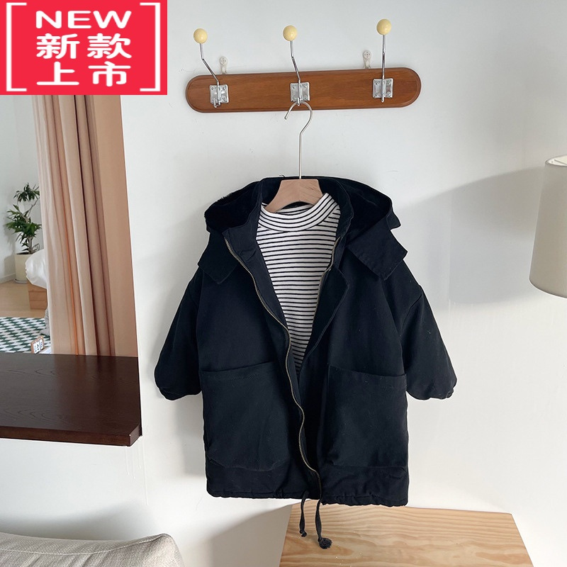 可莉允韩版儿童棉服冬季新品女童加厚毛毛棉衣男宝宝洋气中长款工装棉袄
