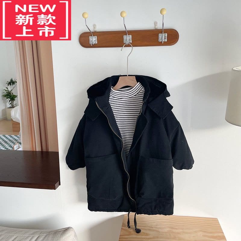 可莉允韩版儿童棉服冬季新品女童加厚毛毛棉衣男宝宝洋气中长款工装棉袄图片
