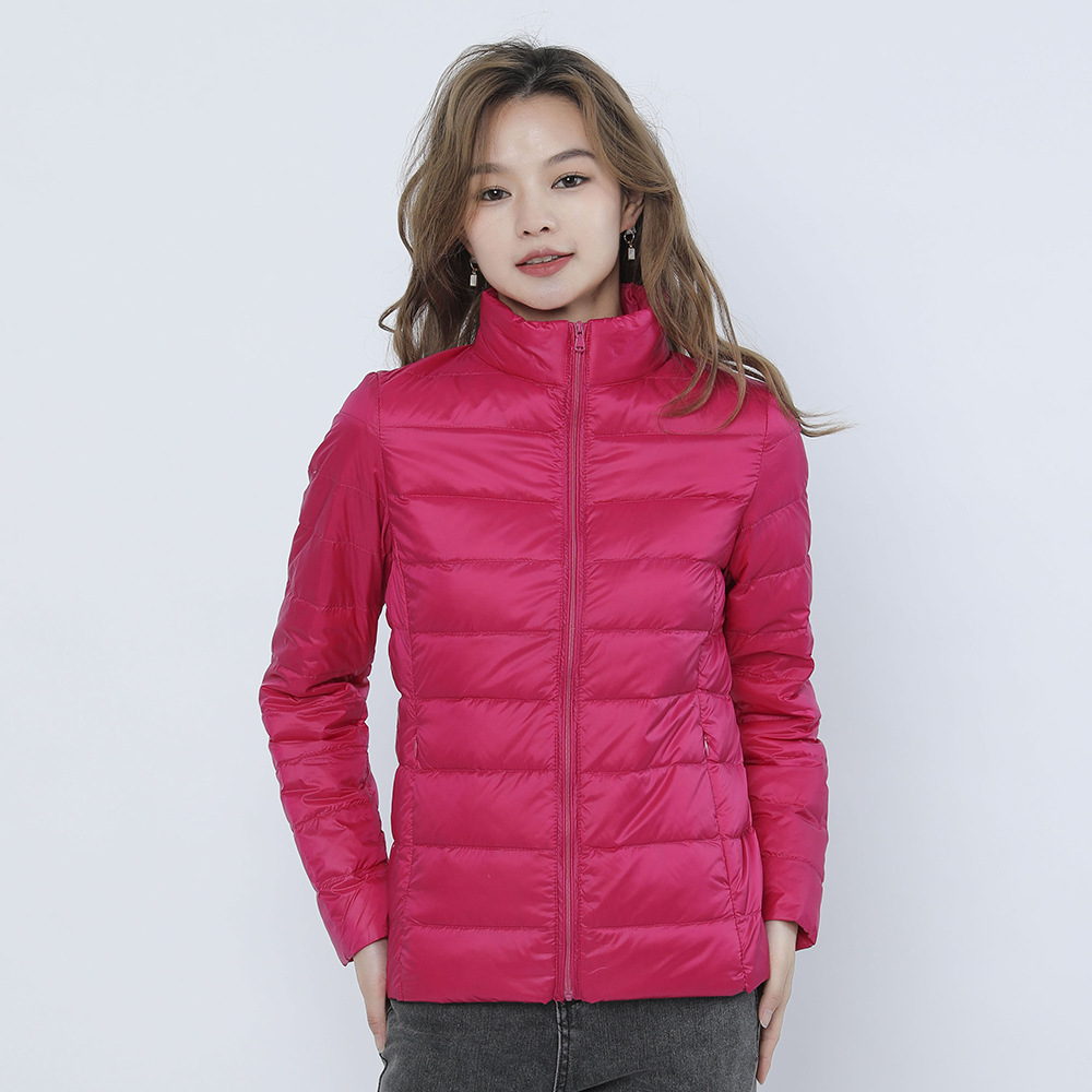 女式简约羽绒纯色女立领女装轻薄款羽绒服女士加大码_745402高清大图