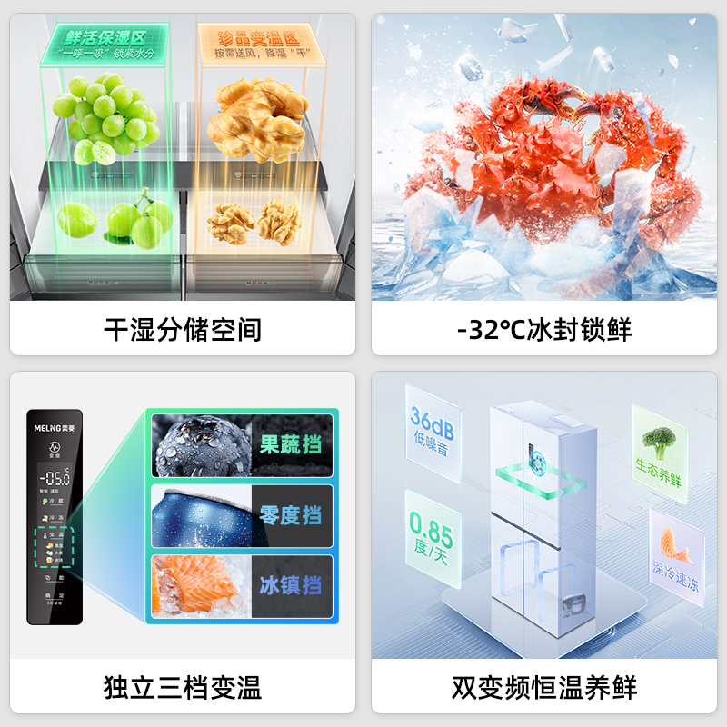 无忧嵌美菱420升超薄零嵌入式十字对开门冰箱60.9cm薄1级家用大容量四开门电冰箱换新自营BCD-420WP9CZX白