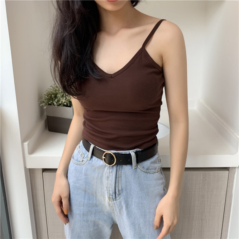 波迷娜(BOMINA)网红美背夏季心机小吊带性感百搭美背吊带小背心女内搭打底性感交叉带胸垫内穿上衣黑白色瑜伽运动 咖色