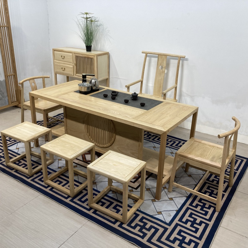 新中式茶桌椅组合白蜡木茶艺桌简约现代实木功夫茶几禅意茶台