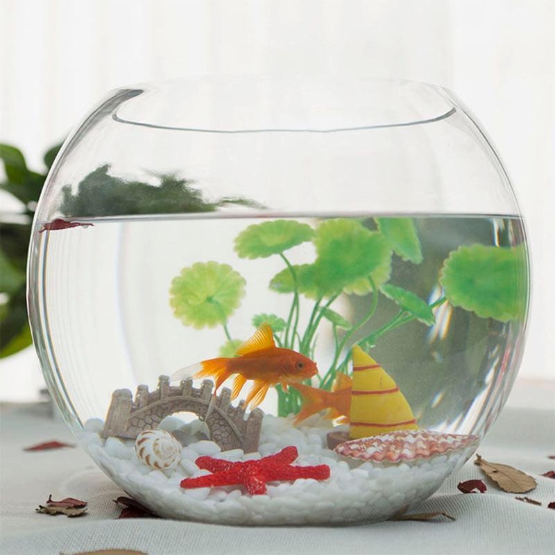 圆形小鱼缸造景水族箱金鱼缸玻璃创意小型鱼缸生态乌龟缸桌面鱼缸15cm