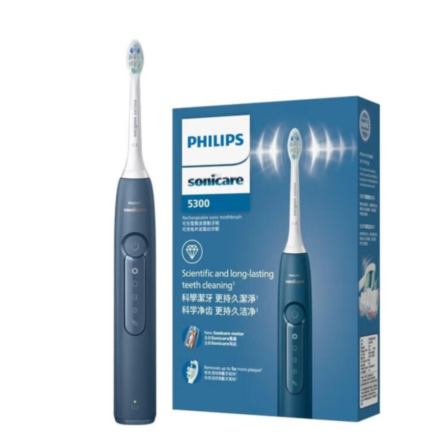 飞利浦(PHILIPS)电动牙刷钻石3系含德国进口亮白&洁净刷头 HX5181/02星云蓝高清大图