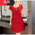 YIBUSHENG春季中长款雪纺连衣裙女2024新款女装短袖宽松显瘦遮肚大码裙瘦 XL sy8002#红色