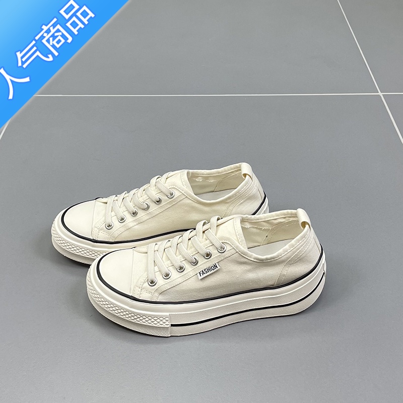 SUNTEK帆布鞋女2023夏季新款圆头薄款厚底防滑透气时尚休闲板鞋滑高清大图