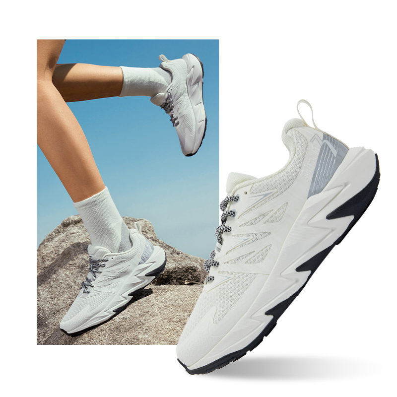 361°女鞋运动鞋新款网面透气休闲鞋减震耐磨跑步鞋女 羽毛白/薄灰绿 37码