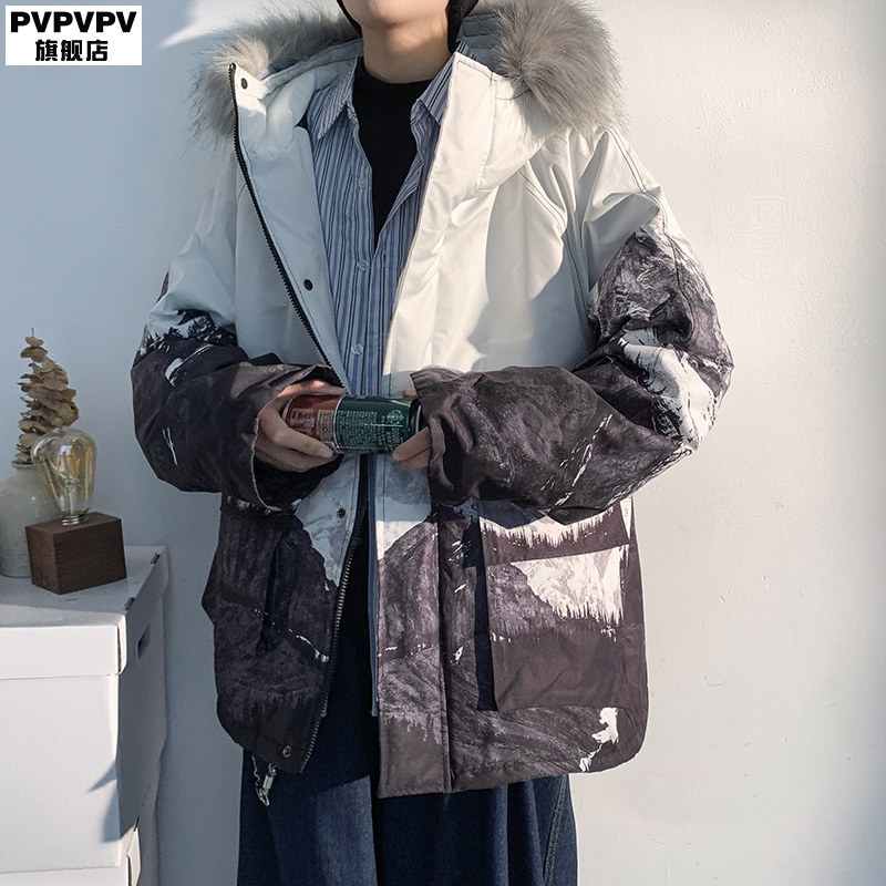 YUANSU大毛领连帽冬季棉服男韩版潮流加厚外套大码胖子宽松雪山棉衣棉袄棉衣