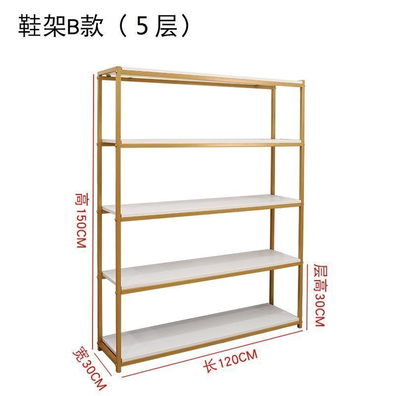 鞋店鞋架服装店展示架包包架落地式金色鞋包架创意组合多层置物架 鞋架B款（5层）-120CM_71_982