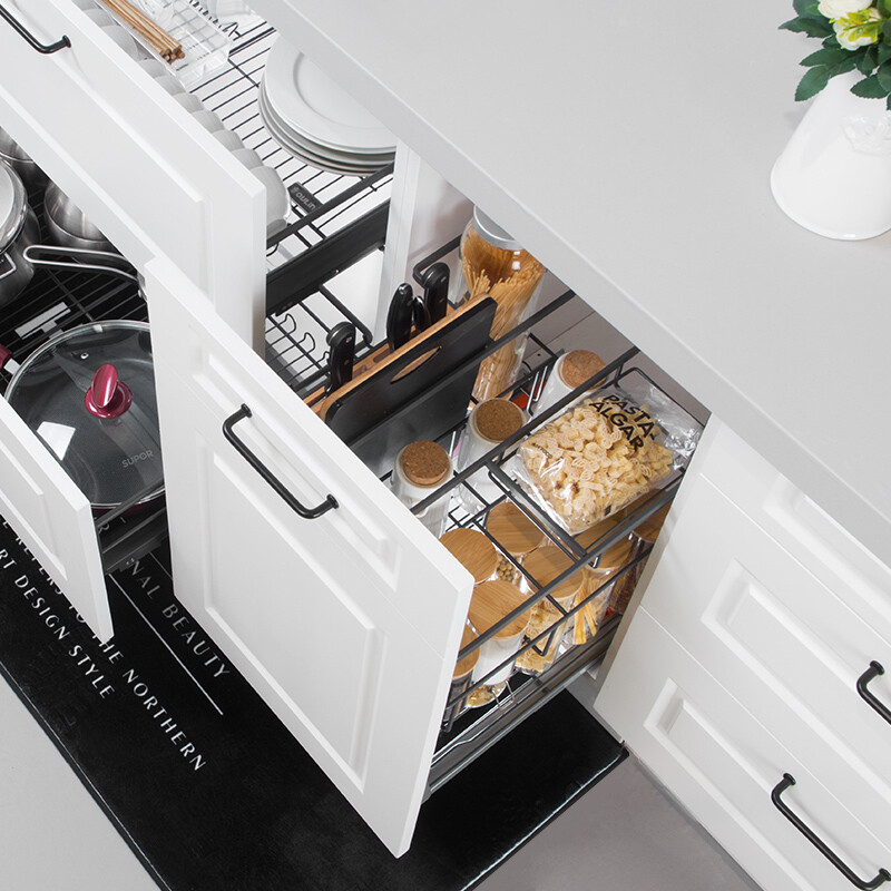 欧琳拉篮调味料拉篮105H黑色不锈钢调味拉篮橱柜拉篮多功能橱柜置物架高清大图