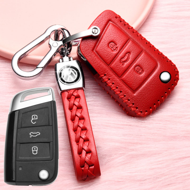 【补贴10%】适用于2020款大众途昂钥匙套19款途昂X专用真皮钥匙包扣顺丰汽车钥匙包 大众I款红色（途昂/途昂X全包一键启动）
