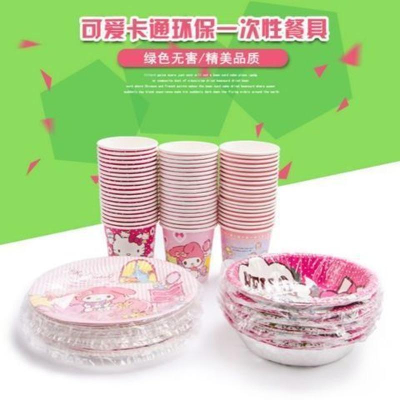 卡通凯蒂猫美乐蒂双子星绿色无公害一次性环保餐具杯子盘子碗组合 美乐蒂碗