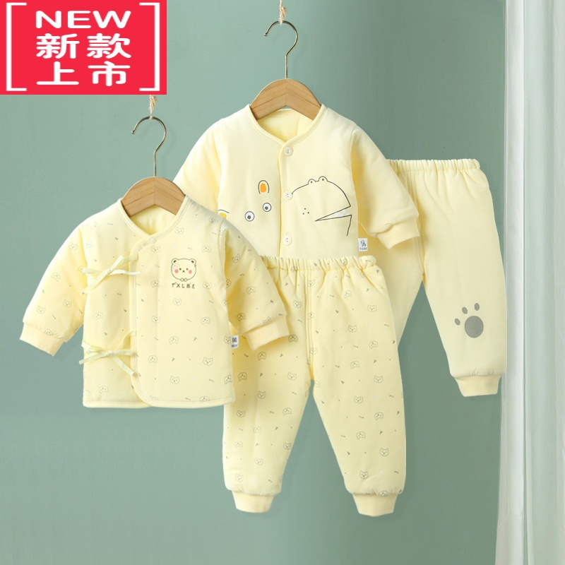 可莉允新生婴儿保暖棉衣服冬季套装宝宝冬装加厚夹棉分体袄裤秋冬款棉服