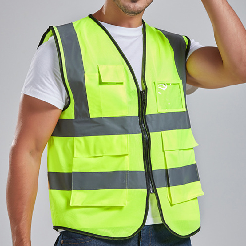 翌嘉YJ4112131反光背心环卫园林反光马甲施工交通反光衣 针织布口袋款荧光黄高清大图