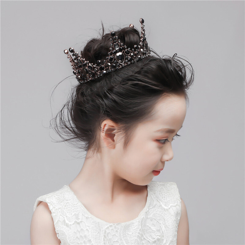 迪鲁奥diluao儿童皇冠头饰公主女童王冠水晶箍小孩生日蛋糕黑色圆冠