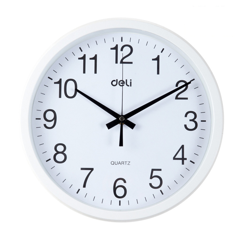 得力 9005 卧室挂钟 客厅圆形创意时钟 简约家用静音电子扫秒挂表