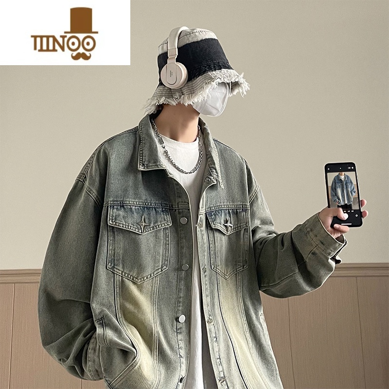 YANXU牛仔外套男款2023新款款复古潮牌青少年高中生牛仔衣秋季夹克高清大图