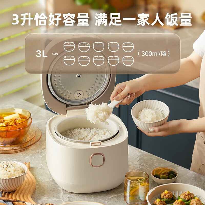 小熊DFB-C30D1 电饭煲 电饭锅迷你家用小容量3升一键快煮饭多功能预约定时配蒸笼元釜内胆 3L容量高清大图