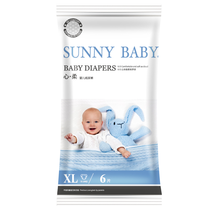 SunnyBaby自营芯柔亲肤干爽纸尿裤XL码加大号(12kg以上)6片试用装透气轻薄新生儿婴儿尿不湿纸尿裤