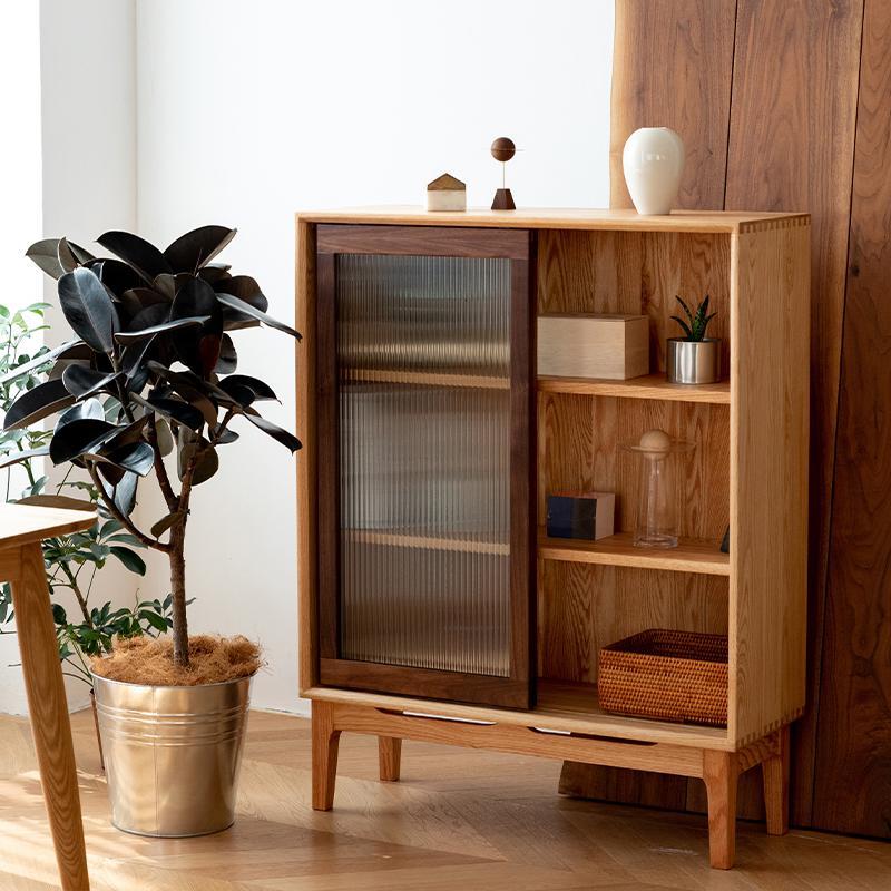 北欧日式实木餐边柜客厅边柜储物柜茶水柜碗柜黑胡桃木柜子酒柜定制