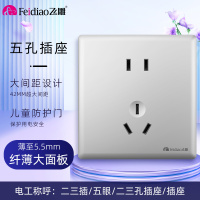 飞雕（FEIDIAO）超薄大板 开关插座格韵系列86型带开关插座面板墙壁电源插座联体二三插 格韵月光银五孔插