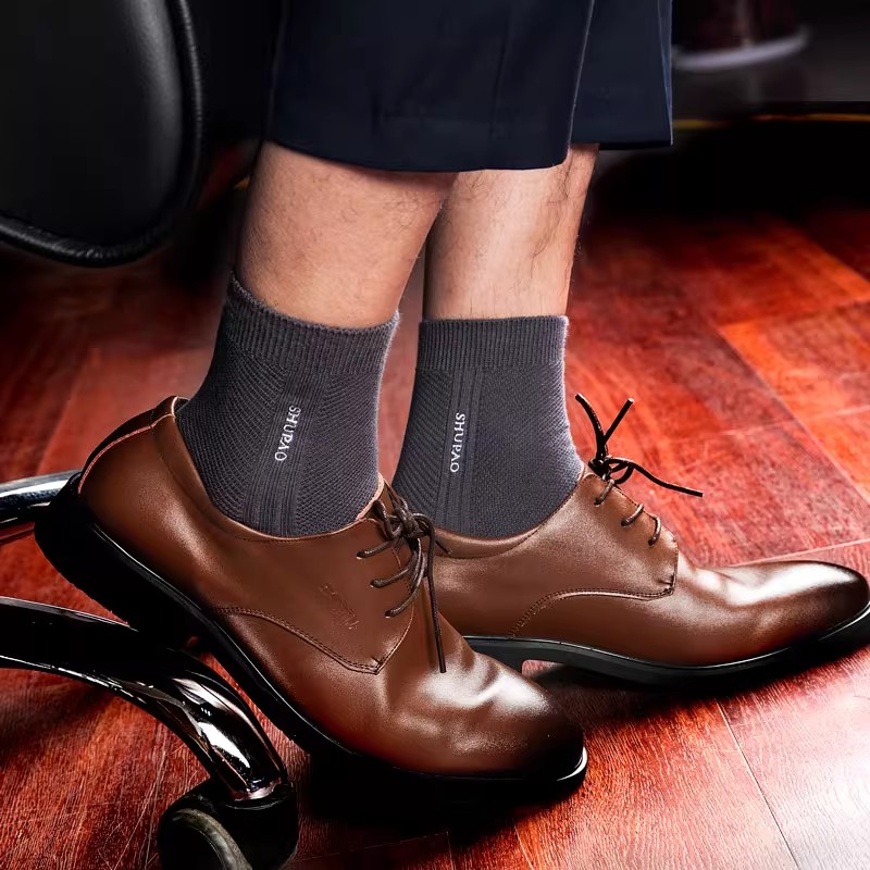 舒跑袜子男夏季精梳棉商务刺绣薄款抗菌透气中筒皮鞋袜高清大图