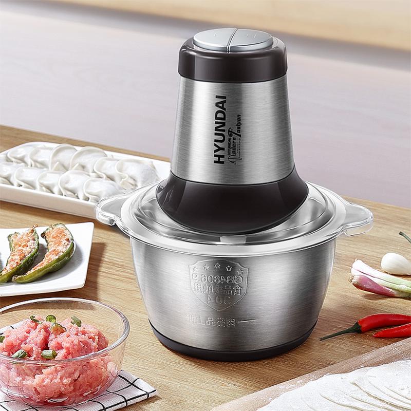 Hyundai不锈钢绞肉机家用电动小型多功能打肉馅搅拌料理机全自动[不锈钢碗单刀款]