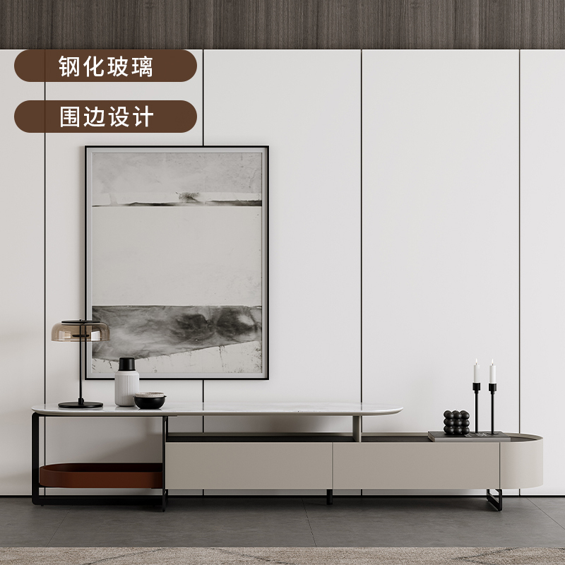 [掌上明珠]01193 钢化玻璃台面茶几 椭圆形茶桌 储物电视柜组合家具 客厅 现代简约