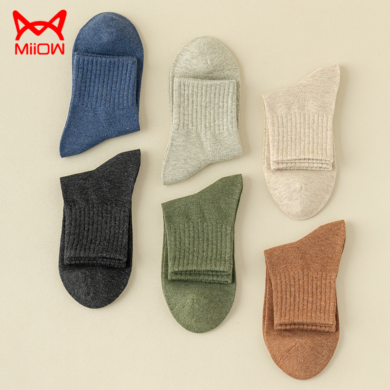 猫人袜子男士纯棉中筒袜秋冬季长绒棉吸汗防臭运动商务袜[5双装]高清大图