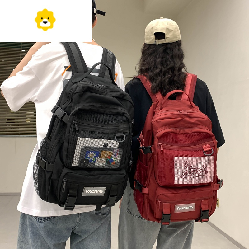 FENGHOU书包女韩版原宿ulzzang大学生高中背包潮男大容量工装ins风双肩包