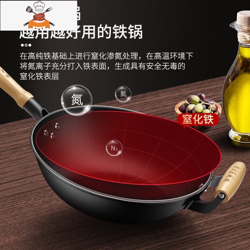 手工铸铁锅老式铁锅家用无涂层不粘锅燃气灶电磁炉适用炒锅 敬平 30cm圆底(无涂层)送锅盖[适合1-2/人]高清大图