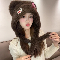 冬季加厚加绒显脸小保暖护耳帽 女士-白色成人帽