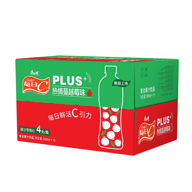 康师傅 每日Cplus 热情蔓越莓味500ml*15瓶 整箱装