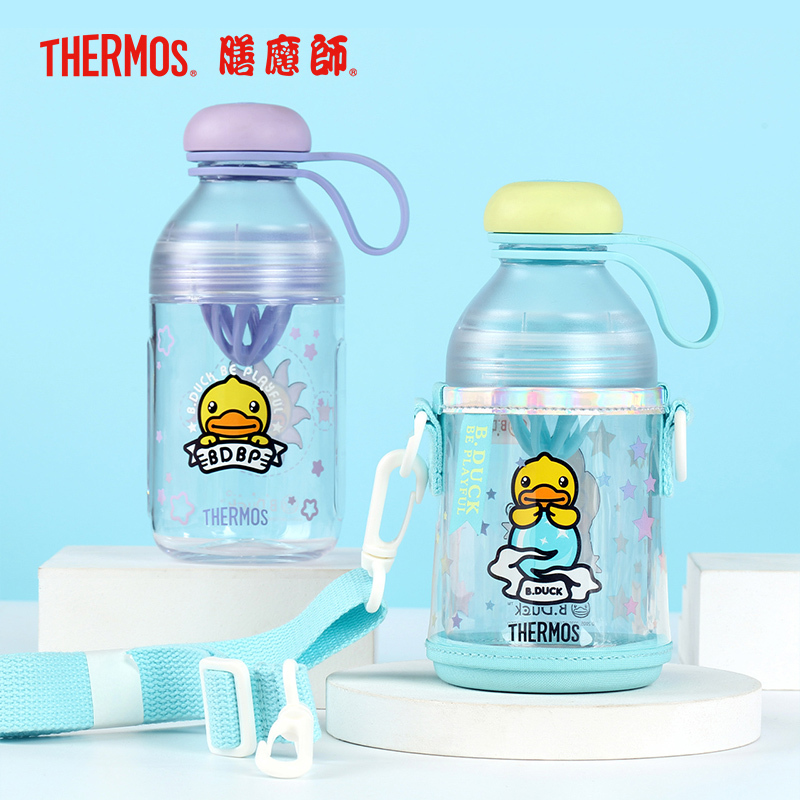 膳魔师THERMOS孕婴童水杯柠檬杯四季随行果汁杯便携手提带肩带小黄鸭TRITAN杯TCSE-403BDGR(魔法师)