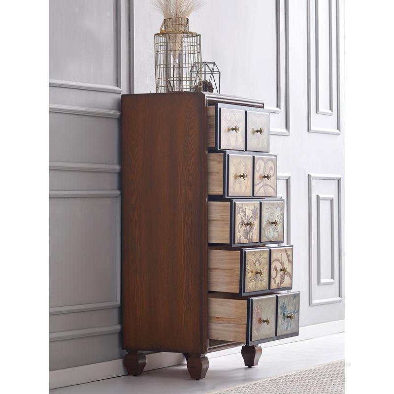 森美人美式复古玄关柜小户型客厅五斗柜创意彩绘储物柜实木厅收纳柜子高清大图
