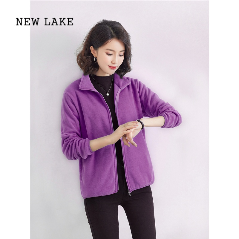 NEW LAKE新款摇粒绒开衫外套女春加厚保暖双面绒夹克户外大码抓绒衣男