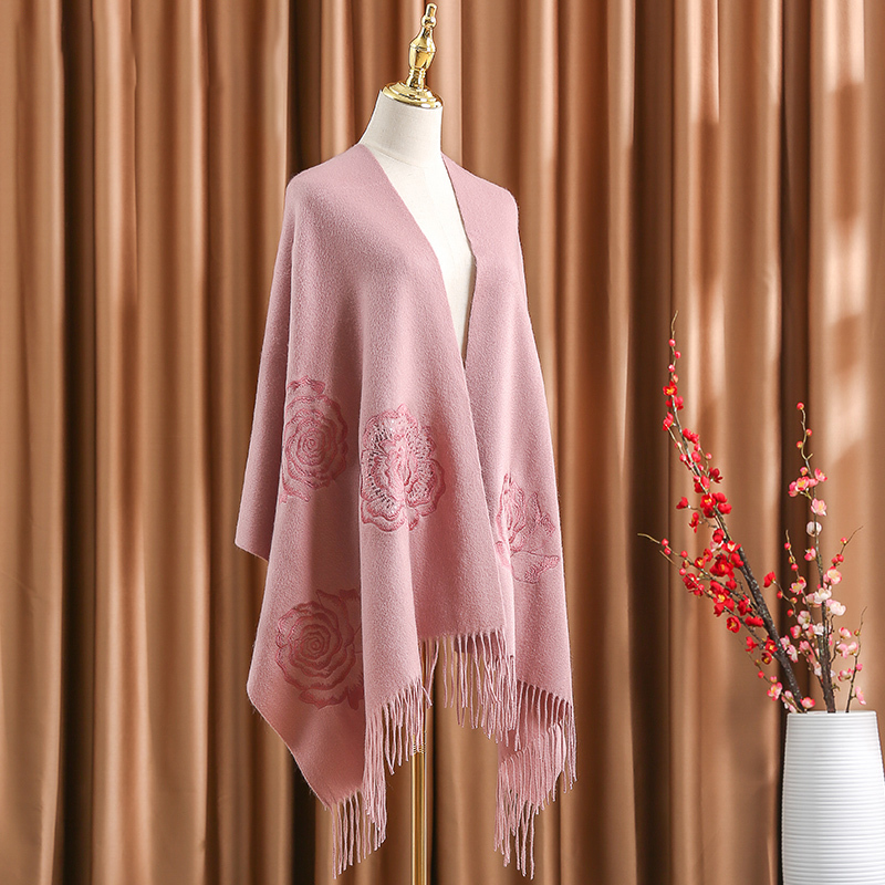 恒源祥羊毛围巾无羊绒披肩妈妈中老年妇女斗篷婆婆秋冬季驼色披风 WLSPT21Q019浅紫