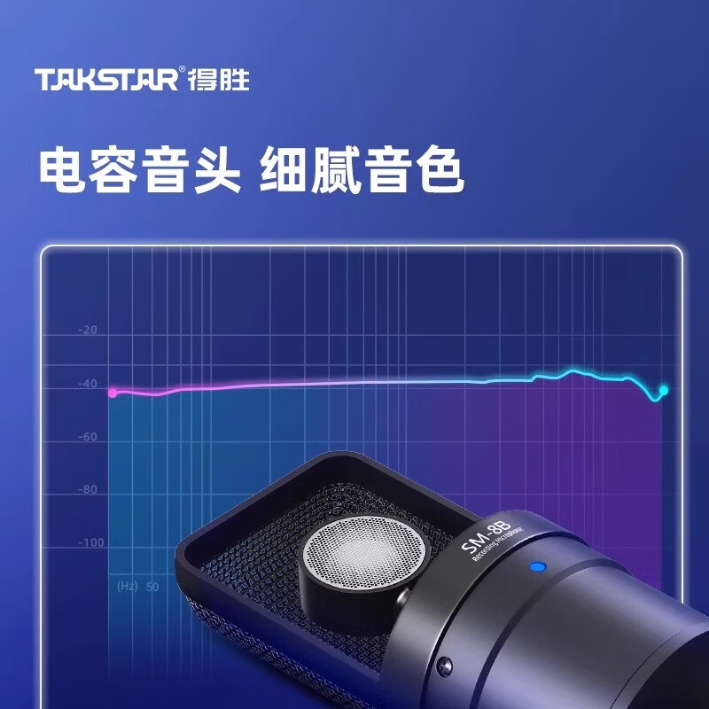 得胜(TAKSTAR)SM-8B电容麦克风话筒电脑录音设备主播手机K歌专用直播笔记本通用幻象电源套餐 SM-8