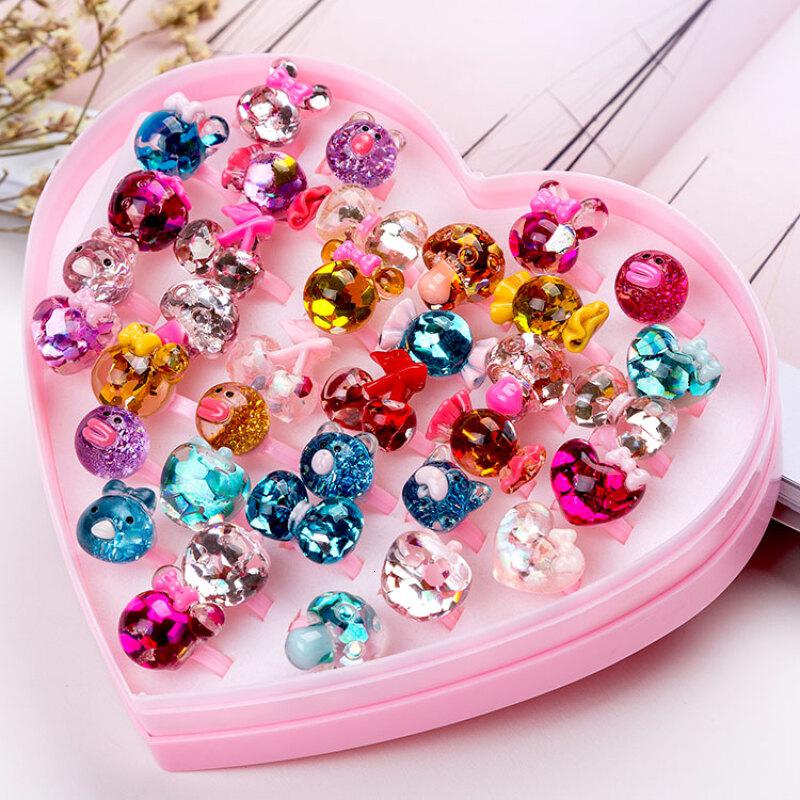 卡通儿童小戒指指环钻宝石玩具女童女孩子公主饰品套装首饰盒参数