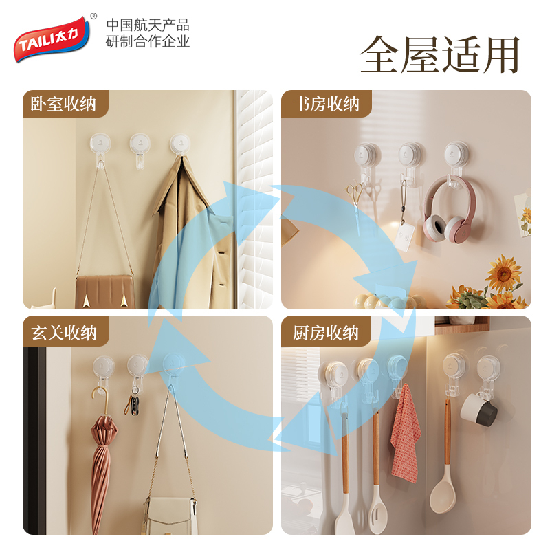 太力乳胶漆墙面免打孔挂钩无痕粘钩白墙墙纸专用门后强力粘胶承重