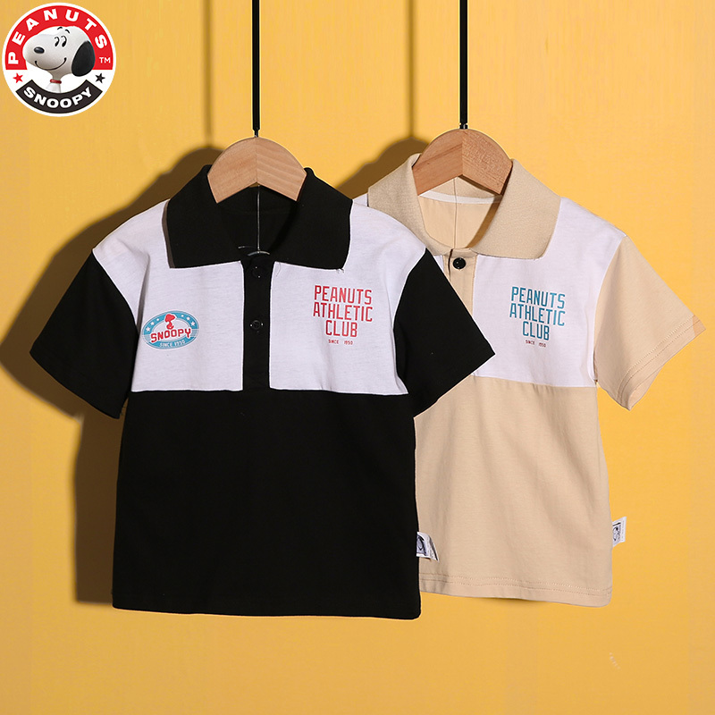 史努比(SNOOPY)儿童拼色polo衫短袖纯棉翻领t恤夏季女童中小童半袖体L009
