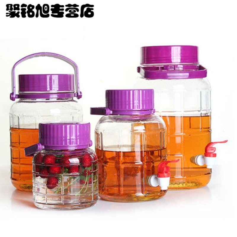 玻璃泡酒瓶带龙头泡菜果汁瓶加厚酿酒玻璃瓶手提酒坛酵素瓶多色多款多功能生活日用收纳用品时尚创意简约收纳柜