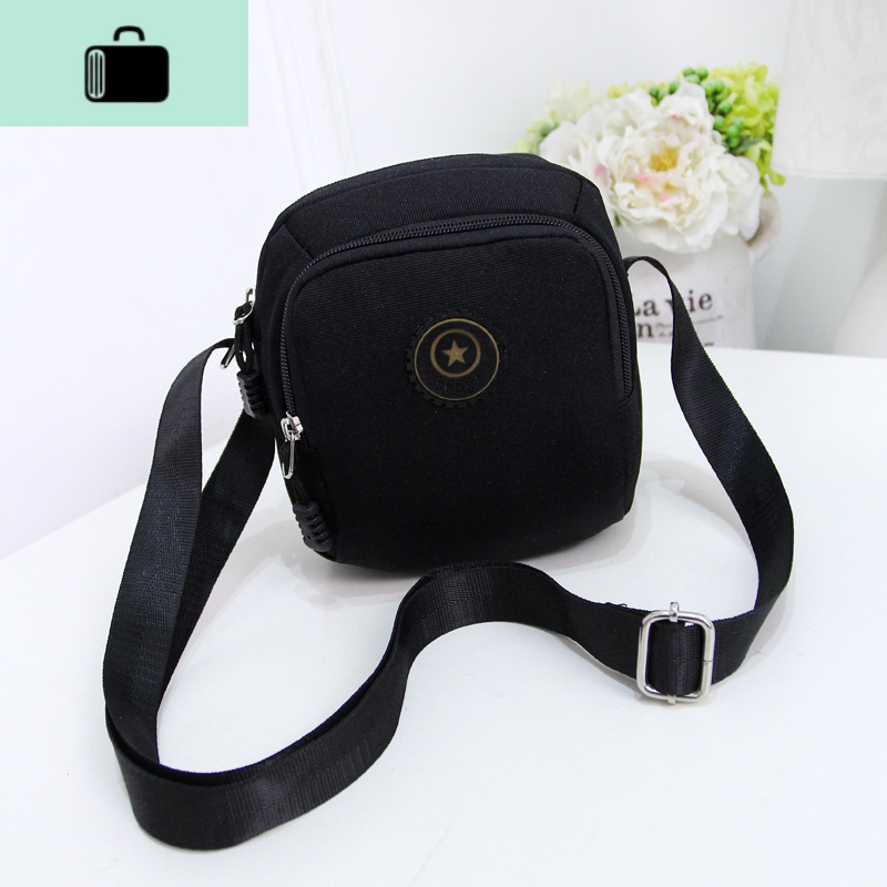 韩版时尚防水尼龙女包迷你小包包单肩斜挎包帆布潮手机零钱包女包NEW LAKE 竖版黑色