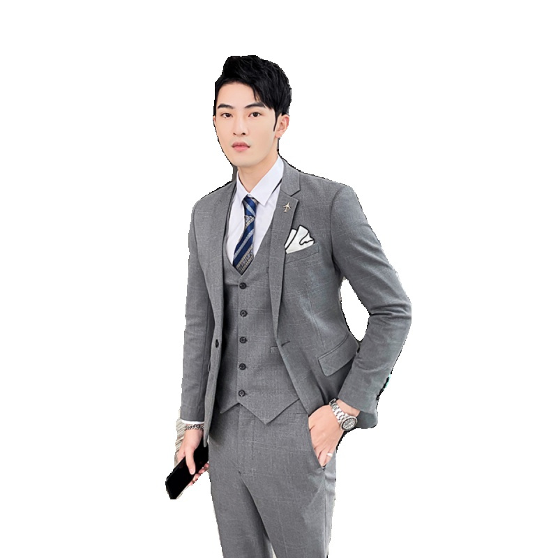 孟康mengkang休闲西服套装男潮流帅气职业正装三件套修身韩版新郎结婚