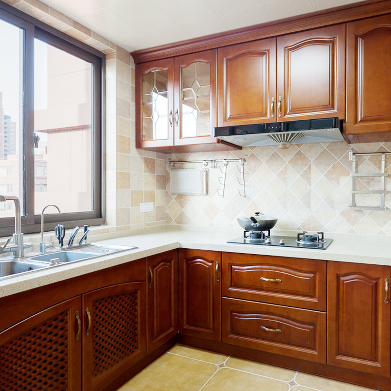 橱柜闪电客美式整体橱柜定制美国红橡木原木厨房厨柜定做欧式橱柜