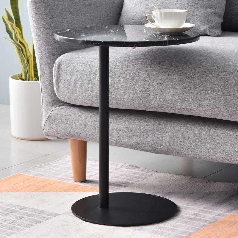 森美人大理石沙发边几轻奢北欧创意铁艺u小茶几圆桌角几户型床头桌边桌c 圆形黑色桌面+黑色底座直径40cm+高50cm