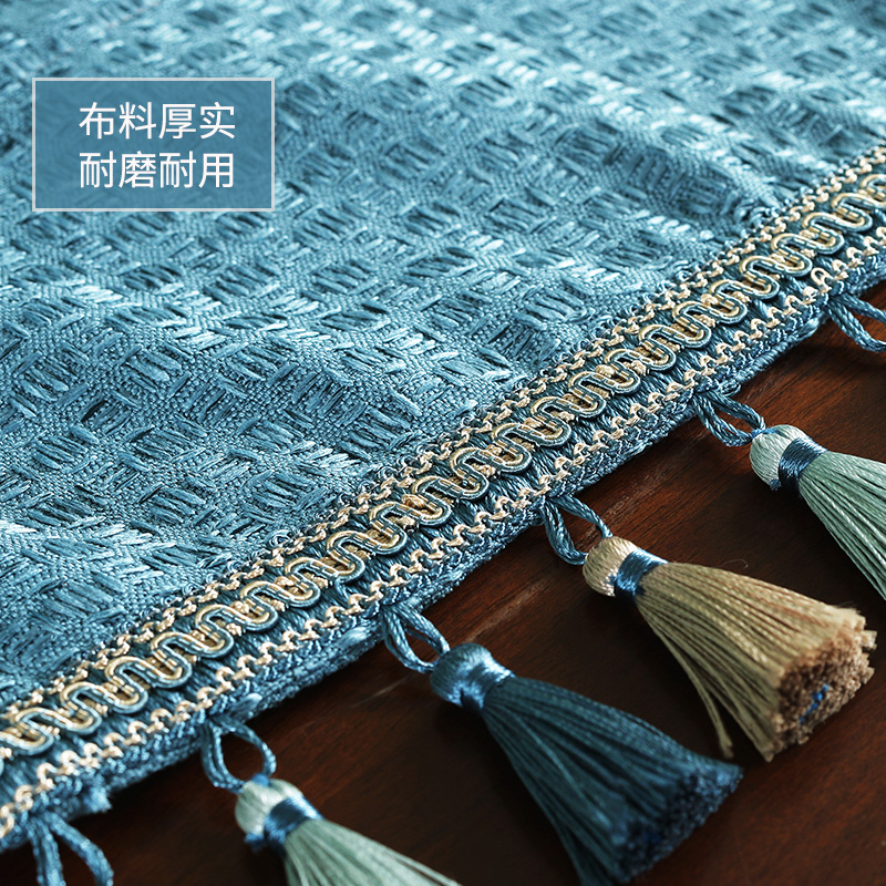 现代简约茶几桌布棉麻纯色长方形客厅餐桌布艺深蓝色时尚台布北欧高清大图