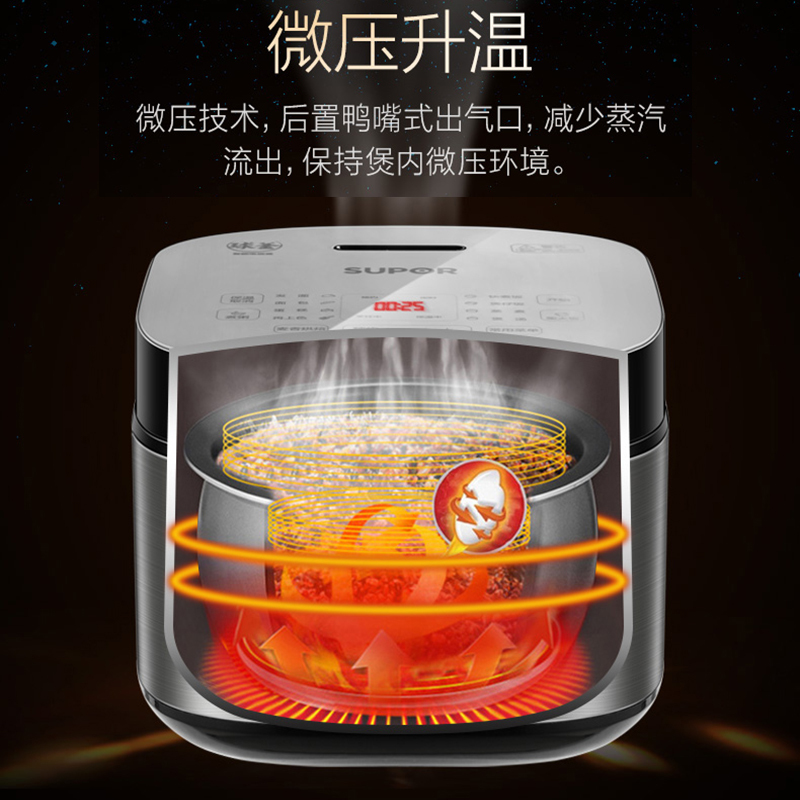 苏泊尔(SUPOR)电饭煲4升家用智能预约电饭锅5-6人小蓝钻球釜加热多功能烘焙柴火饭 金属拉丝机身SF40FC973